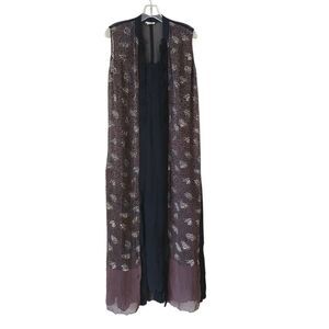 Vintage Maxi Dress & Cardigan Duster‎ Vest Chetha Print Size M Y2K 90s Friends